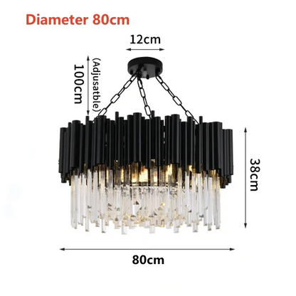 LuxRoyale Modern Black Chandelier with Clear Crystal Rods - Elegant Linear Lighting