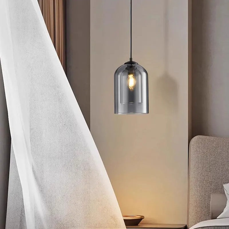 Lumora Modern Smoked Glass Dual-Shade Pendant Light for Dining Room