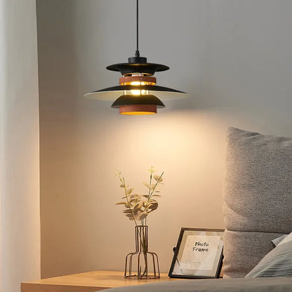 Royelux Layered Pendant Light - Modern Black & Wood Diffused Droplight
