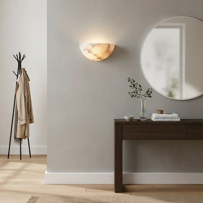 LuxRoyale Alabaster Wall Sconce-Elegant Half-Moon Uplight for Modern Interiors