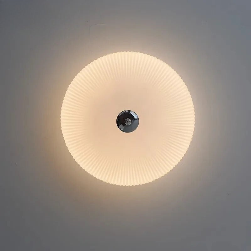 RoyaleGlow Ribbed Milky Glass Flush Mount Ceiling Light Fixture