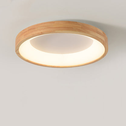 RoyaleGlow Modern Wood LED Flush Mount Ceiling Light-Minimalist Round Fixture