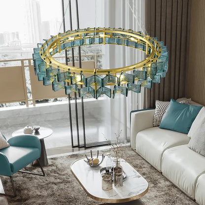 LuxRoyale Contemporary Glass Cube Chandelier-LED Gold Light Fixture