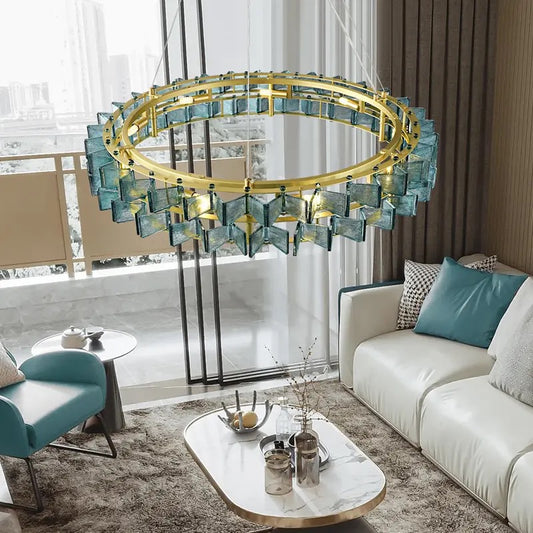 LuxRoyale Contemporary Glass Cube Chandelier-LED Gold Light Fixture
