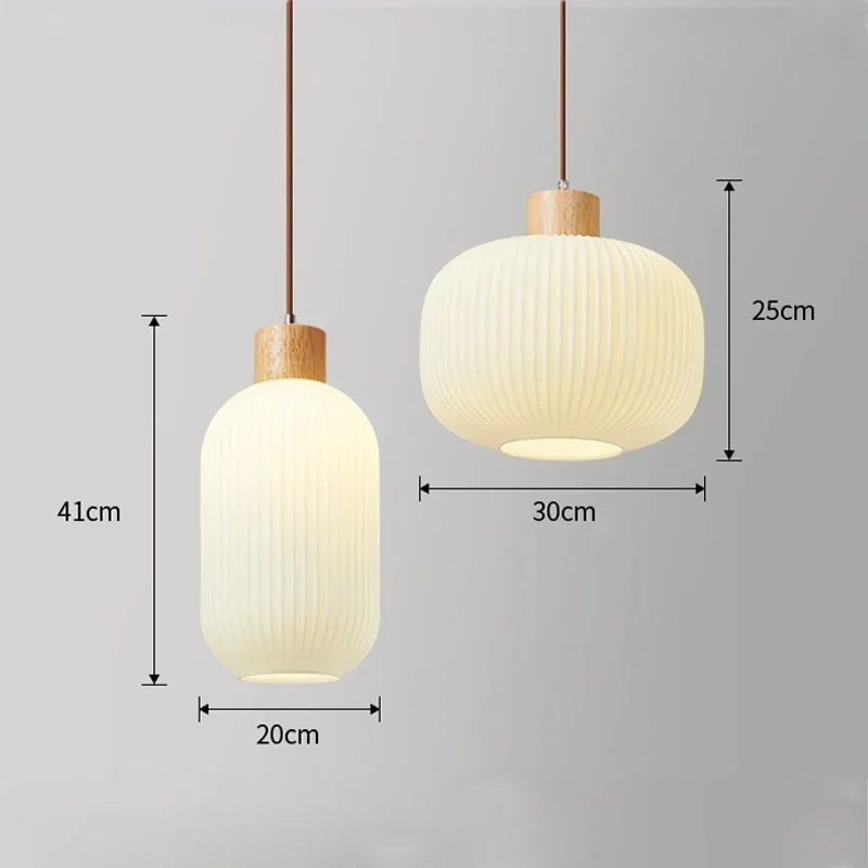 RoyaleGlow Japanese Wood & Milk Glass Pendant Light, Modern Hanging Lamp with Soft Glow