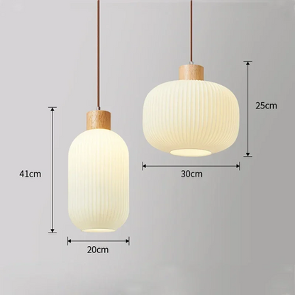 RoyaleGlow Japanese Wood & Milk Glass Pendant Light, Modern Hanging Lamp with Soft Glow