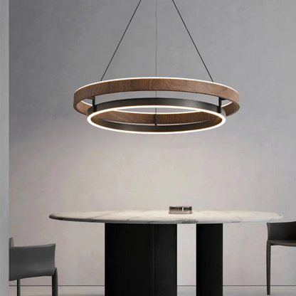 RoyaleGlow Modern Circular LED Pendant Light with Walnut finish For Farmhouse, Dining