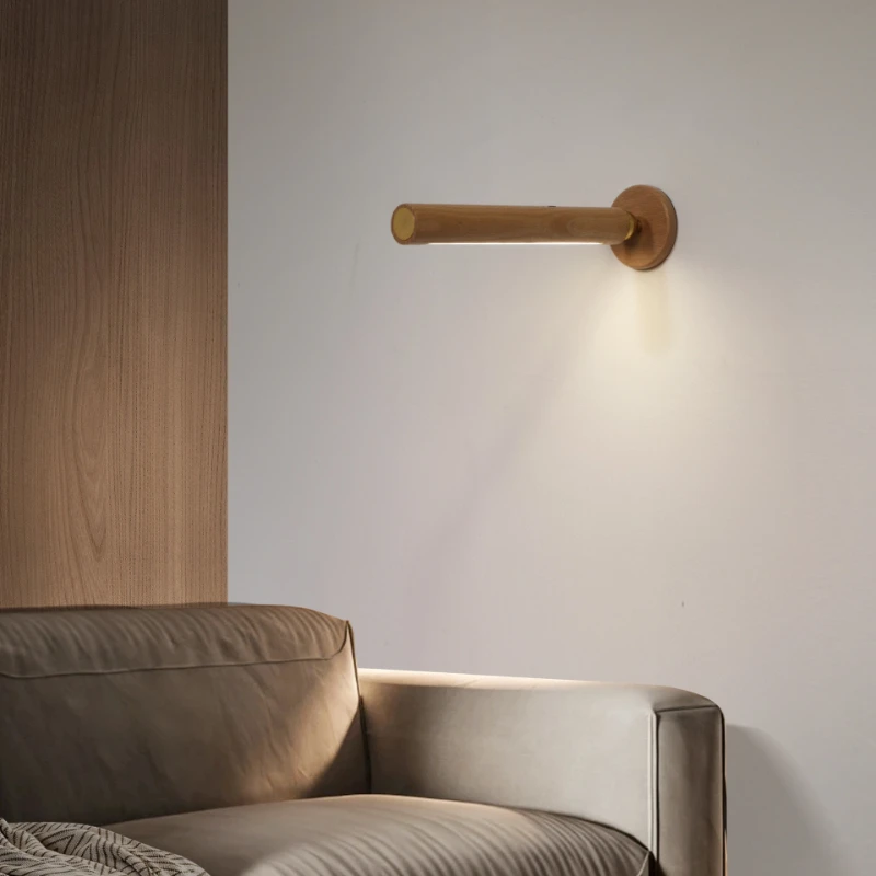 LuxRoyale Minimalist Natural Wood LED Wall Sconce with Adjustable Ambient Light