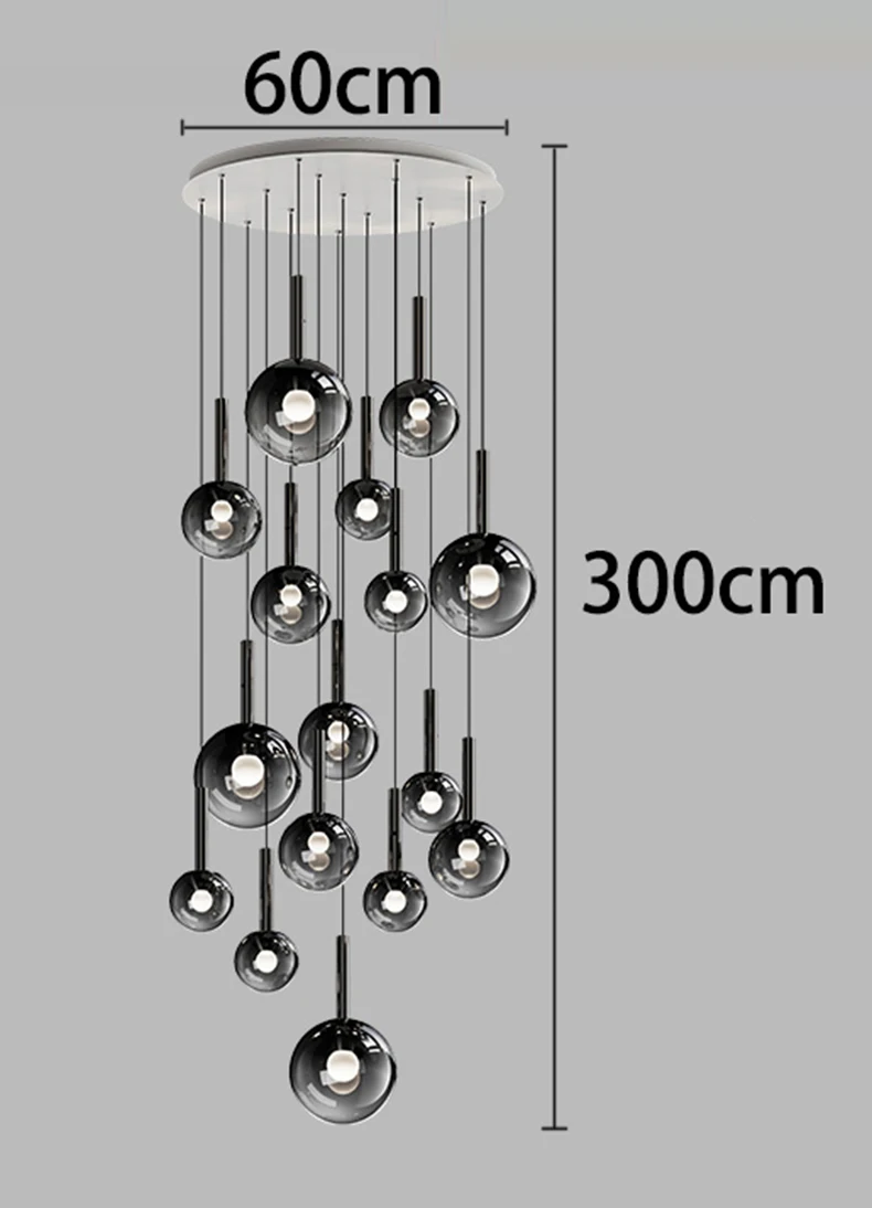 RoyaleGlow Modern Glass Bubble Pendant Chandelier for High Ceilings & Staircases