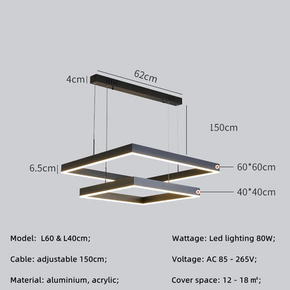RoyaleGlow Modern Square LED Chandelier for Living Room, Dining Room & Kitchen Island