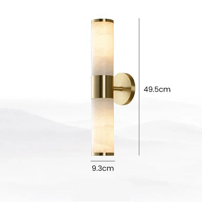 RoyaleGlow Art Deco Alabaster Sconce - Antique Brass Cylindrical Wall Lamp