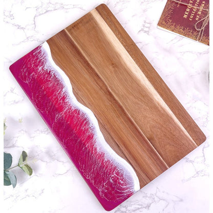 Royelux Luxury Acacia Wood Charcuterie Board with Coastal Resin Art