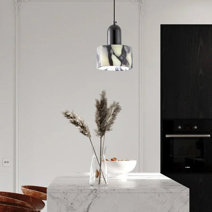 RoyaleGlow Black Marble Cylinder Pendant Light - Modern Ceiling Fixture
