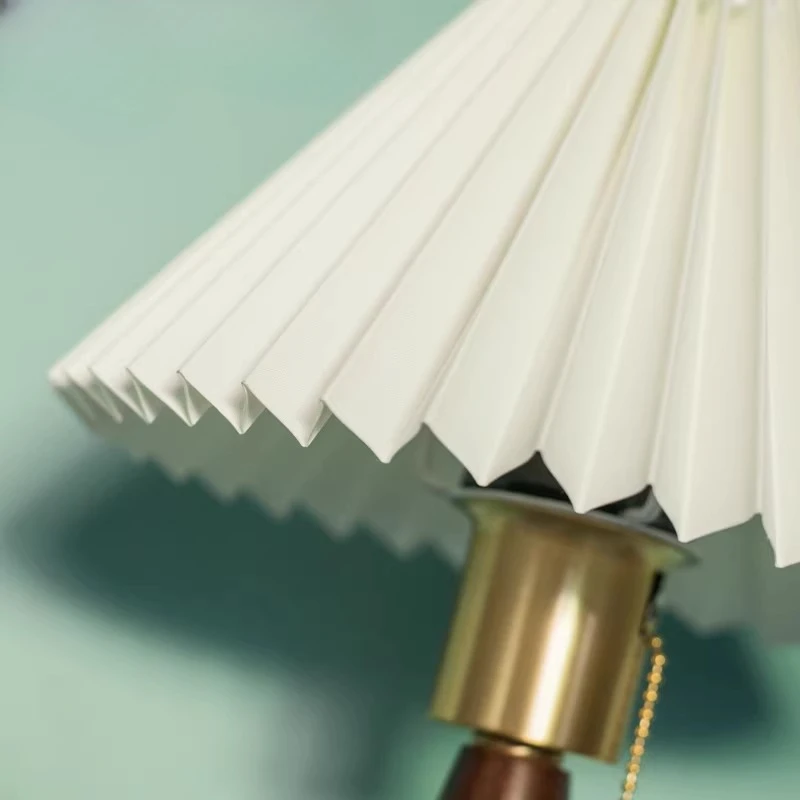 LuxRoyale Vintage Wood Wall Sconce with Pleated Fabric Shade for Bedroom & Hallway