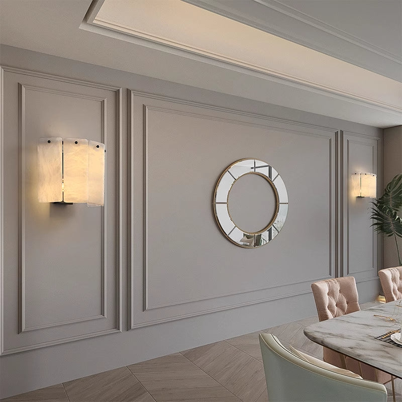 RoyaleGlow Modern Alabaster Wall Sconce - Luxury Layered Stone LED Light for Living Room