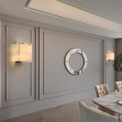 RoyaleGlow Modern Alabaster Wall Sconce - Luxury Layered Stone LED Light for Living Room