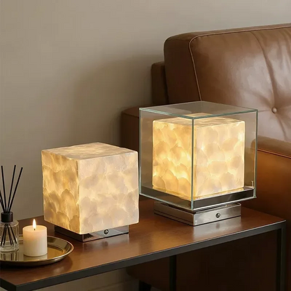 RoyaleGlow Glass Cube Table Lamp - Modern Ambient Bedside Light