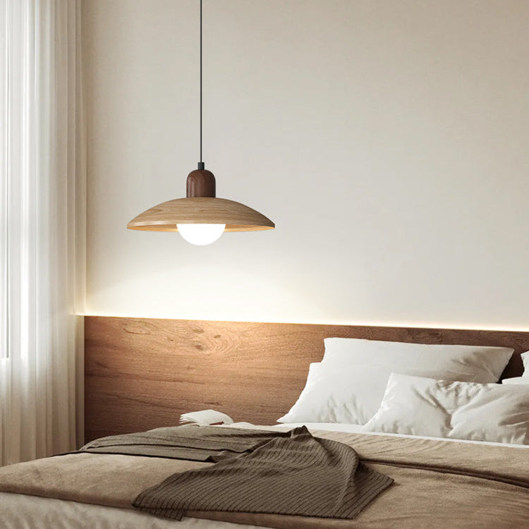LuxRoyale Japanese Walnut Pendant Light, Wabi-Sabi Handcrafted Minimalist Fixture
