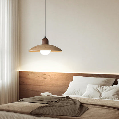 LuxRoyale Japanese Walnut Pendant Light, Wabi-Sabi Handcrafted Minimalist Fixture