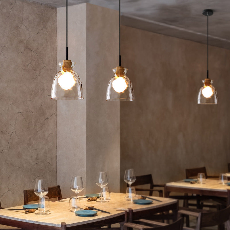 RoyaleGlow Modern Textured Glass Pendant Light with Wood Detail