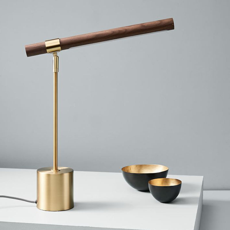 RoyaleGlow Minimalist Wood & Brass LED Desk Lamp - Modern Design for Home Office
