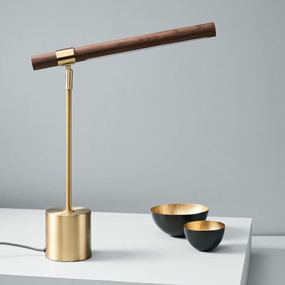 RoyaleGlow Minimalist Wood & Brass LED Desk Lamp - Modern Design for Home Office