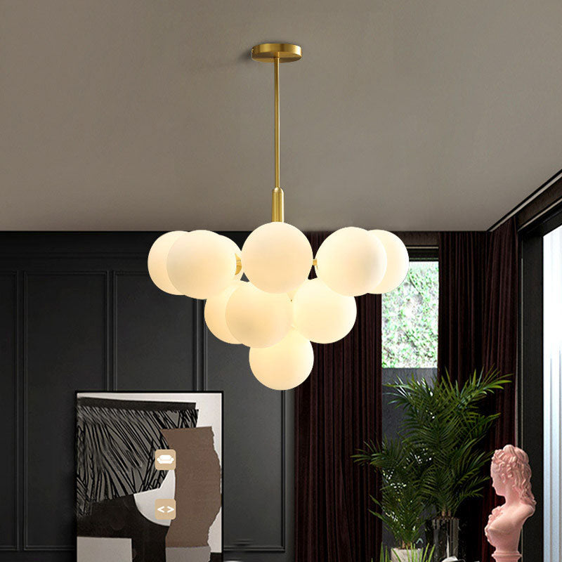 Royelux 13-Light Mid-Century Modern Brass Gold Bubble Chandelier Pendant