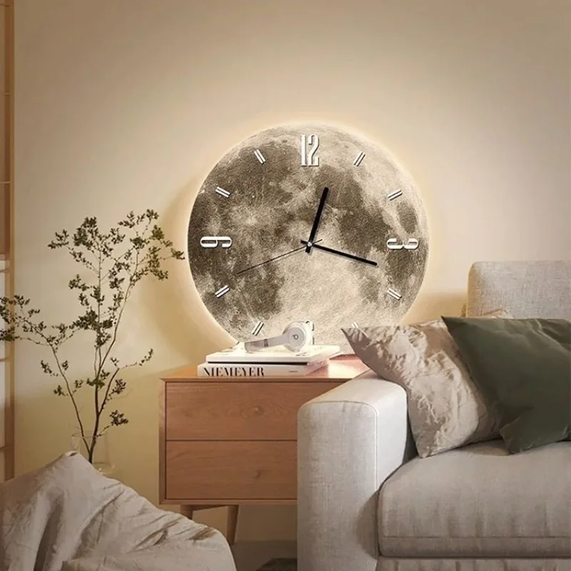 RoyaleGlow 20-Inch LED Moon Wall Clock | Illuminated Lunar Wall Art Silent Modern Design