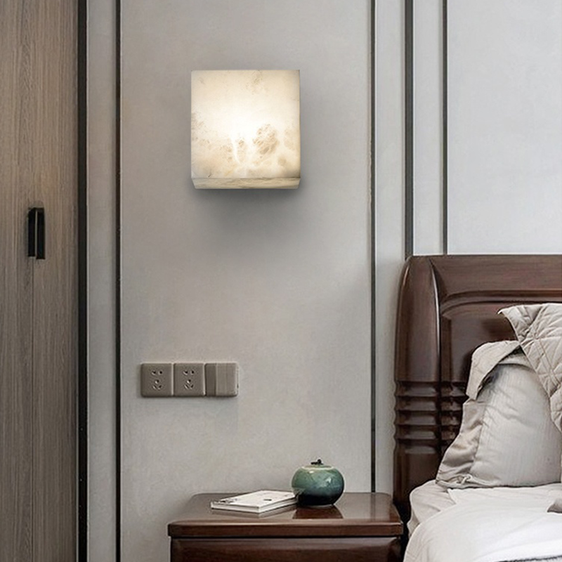 LuxRoyale Natural Marble Cube Wall Sconce Light-Modern Stone Accent Lamp