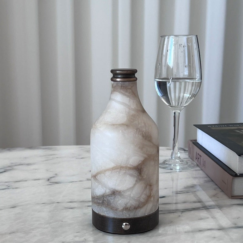 RoyaleGlow Natural Alabaster Modern Accent Lamp - Elegant Bottle Shaped Table Light