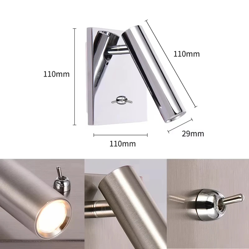 Royelux Modern Adjustable LED Recessed Wall Sconce with Integrated Switch for Bedroom Reading Light