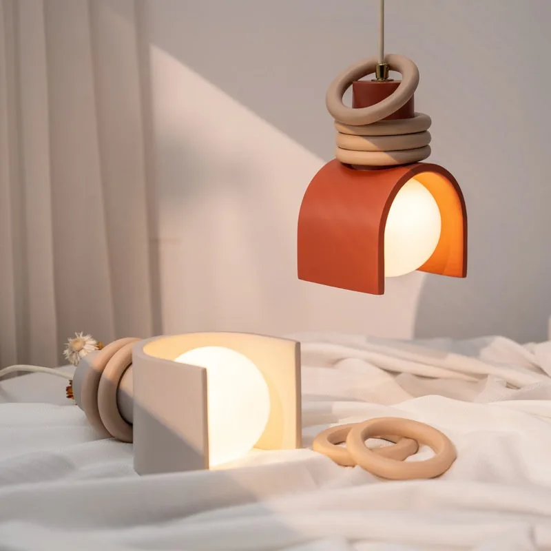 Royelux Modern Rustic Terracotta & Wood Pendant Light for Bedroom, Restaurant & Bar