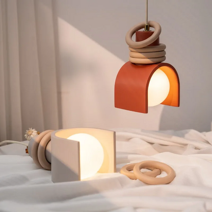 Royelux Modern Rustic Terracotta & Wood Pendant Light for Bedroom, Restaurant & Bar