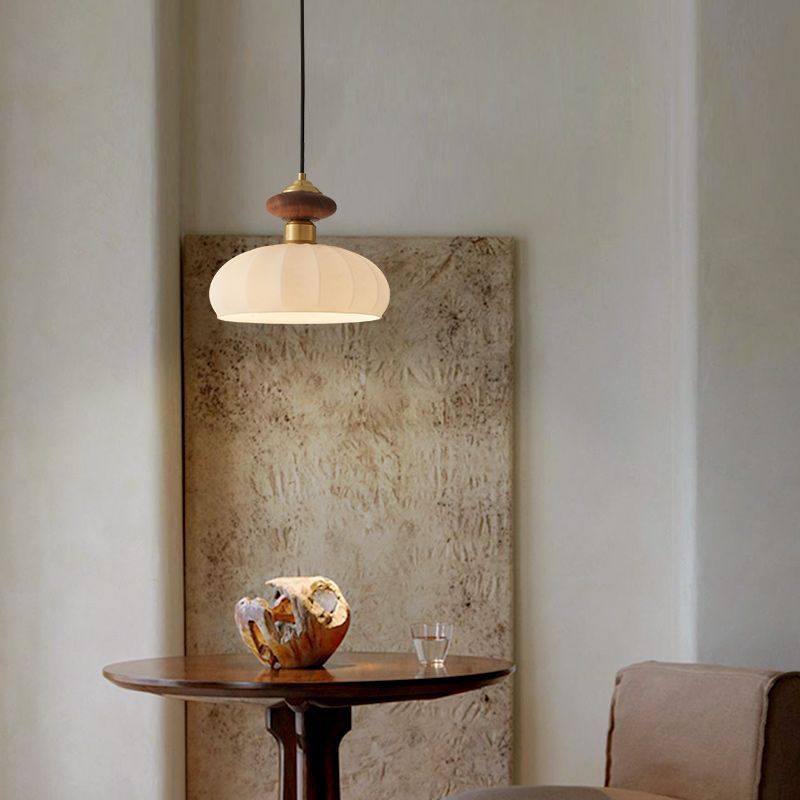 RoyaleGlow Modern Glass Pendant Light Brass And Walnut Kitchen Island Hanging Lamp