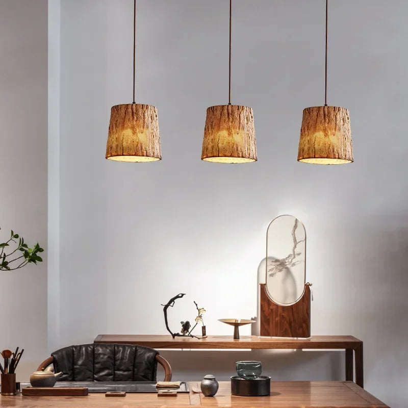 Lumora Natural Wooden Pendant Light, Rustic Modern Warm Ambient Home Decor Fixture
