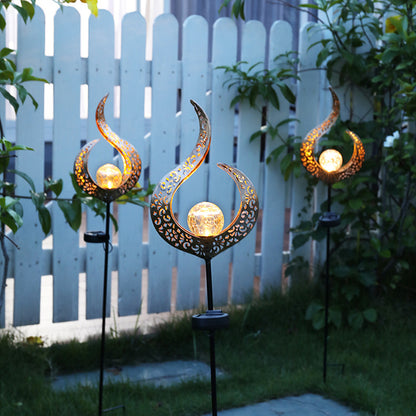 Rayvia Ornate Metal IP65 Solar Garden Stake Light with Cracked Glass Globe