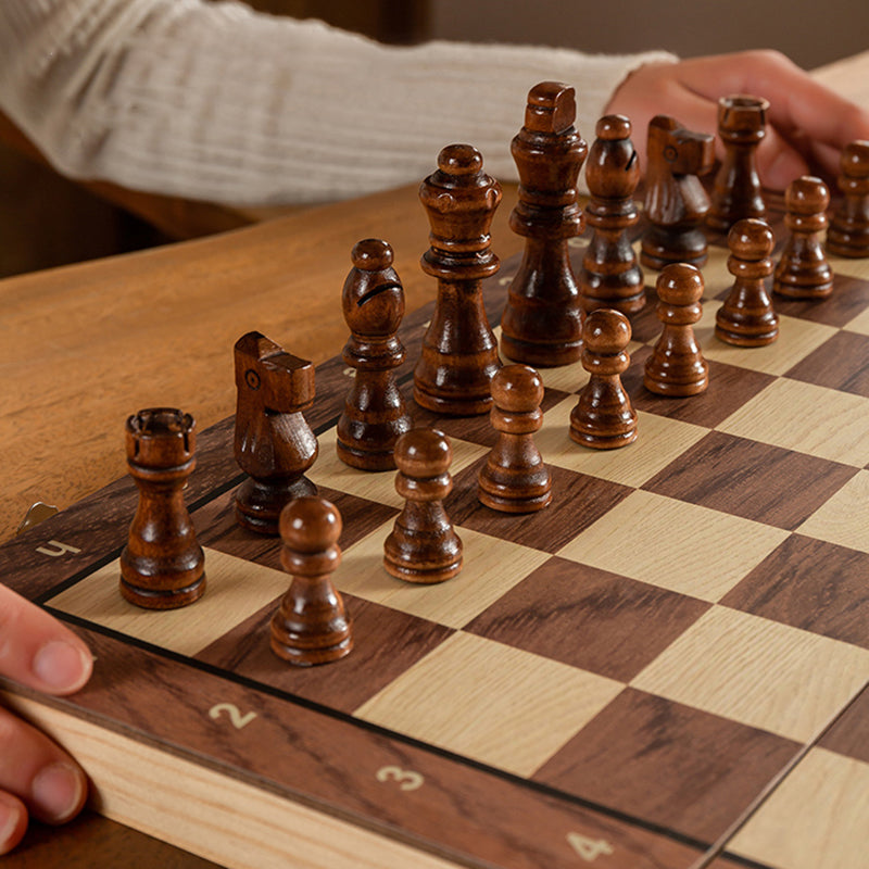 LuxRoyale Elegant Wooden Folding Chess Set with Felted Storage Interior