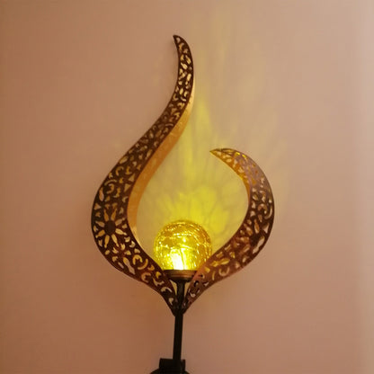 Rayvia Ornate Metal IP65 Solar Garden Stake Light with Cracked Glass Globe