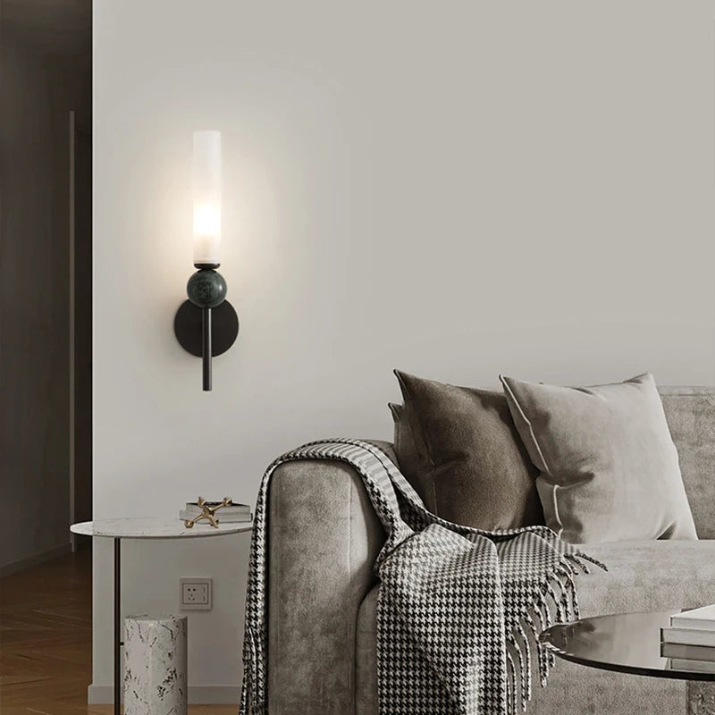LuxRoyale Modern Brass & Marble Vertical Wall Sconce with Acrylic Diffuser