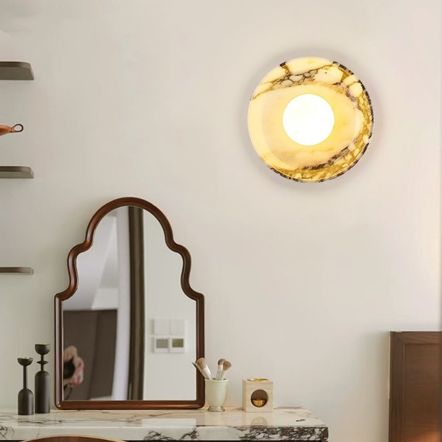 LuxRoyale Viola Marble Wall Sconce with Spherical Glass Shade - Modern LED Lighting