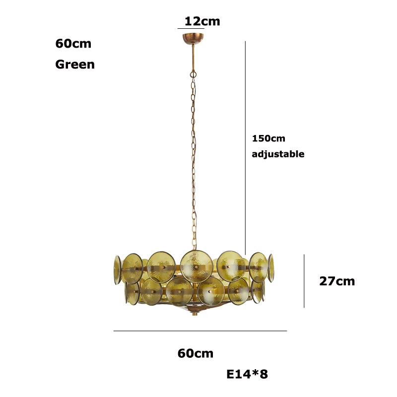 RoyaleGlow Modern Amber Glass Disc Chandelier Hanging Light Fixture For Dining Room