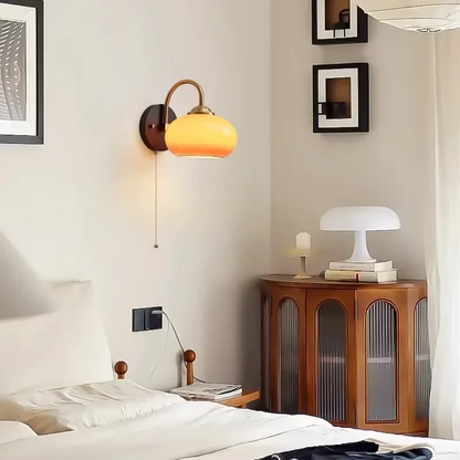 LuxRoyale Ash Wood Wall Lamp With Glass Shade - Luxury Caramel Beige Glow