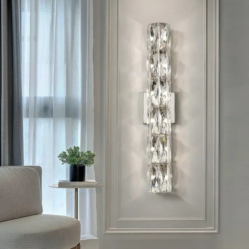 RoyaleGlow Dimmable LED Crystal Wall Sconce - Modern Cylindrical Up-Down Lighting