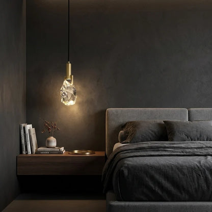 RoyaleGlow Faceted Crystal Pendant Light with Brushed Gold Accents for Dining & Bedroom