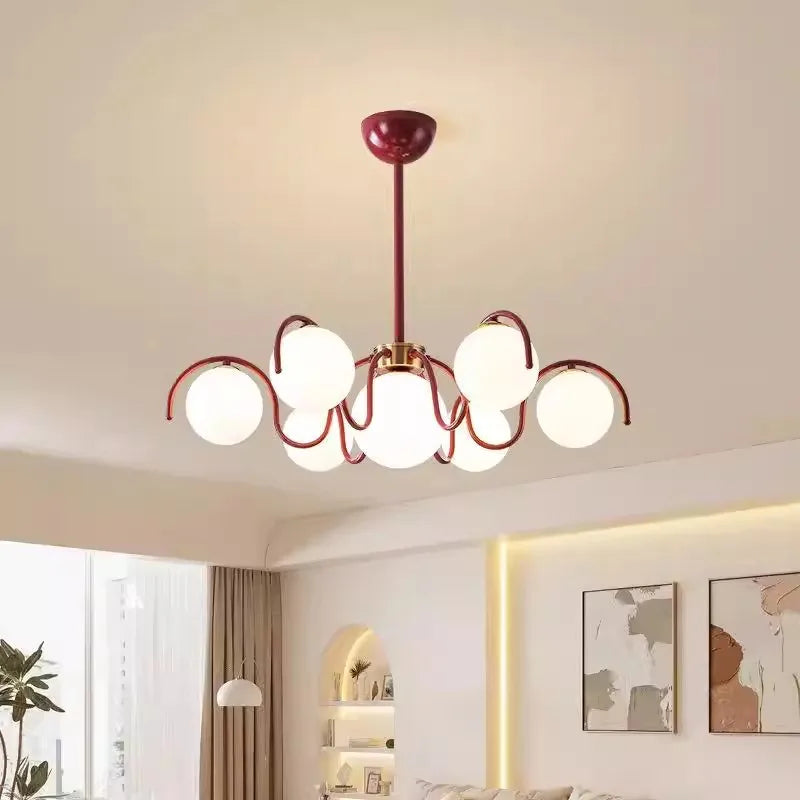RoyaleGlow Modern Glass Globe Chandelier-Curved Arm Hanging Light Fixture