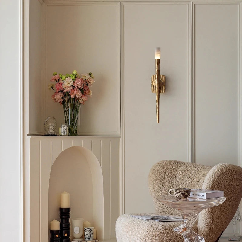 LuxRoyale Forged Brass & Marble Wall Sconce -Elegant 20-Inch LED Light