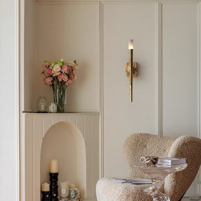 LuxRoyale Forged Brass & Marble Wall Sconce -Elegant 20-Inch LED Light