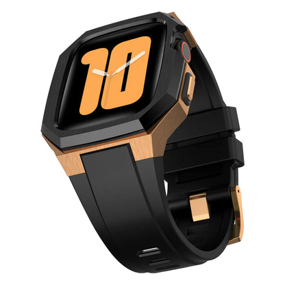 RoyaleGlow AP9009 Fluororubber Band Stainless Steel Case For Apple Watch