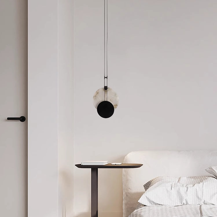 LuxRoyale Luna Alabaster LED Pendant Light-Black & White Disc Design