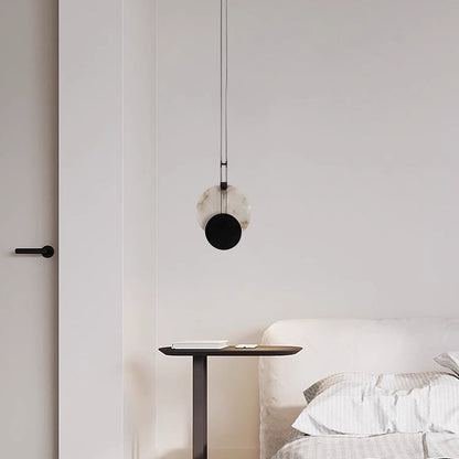 LuxRoyale Luna Alabaster LED Pendant Light-Black & White Disc Design